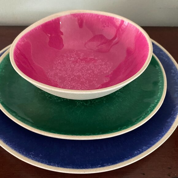 Anthropologie DAKOTA Melamine 3pc Dinner Place Setting Salad & Dinner Plate Bowl - Picture 1 of 2